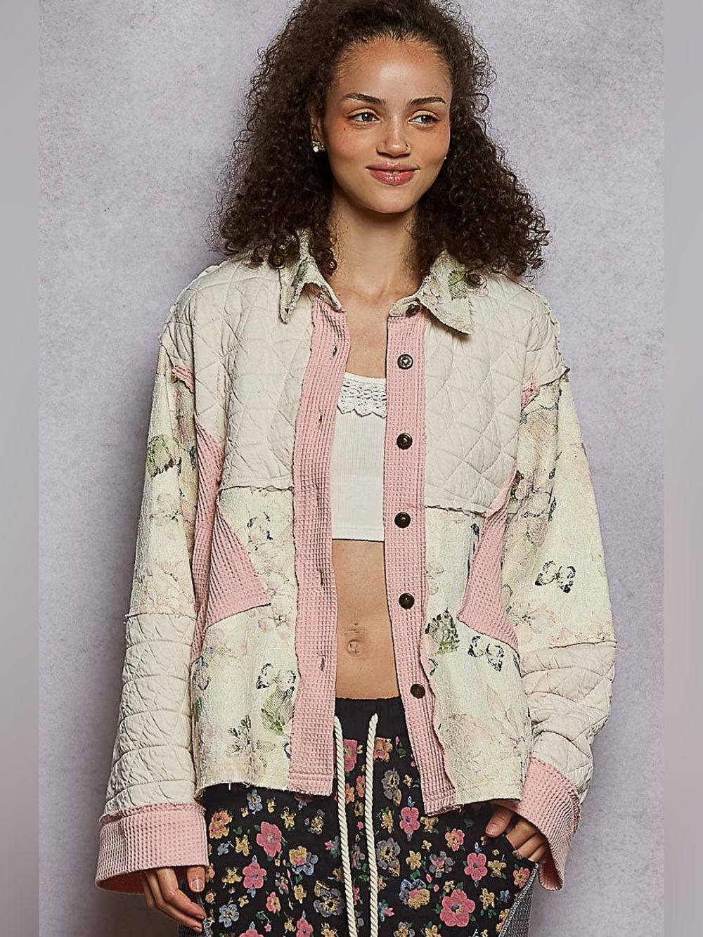 POL Quilted Patchwork Button-Up Jacket - Picture 2 of 6